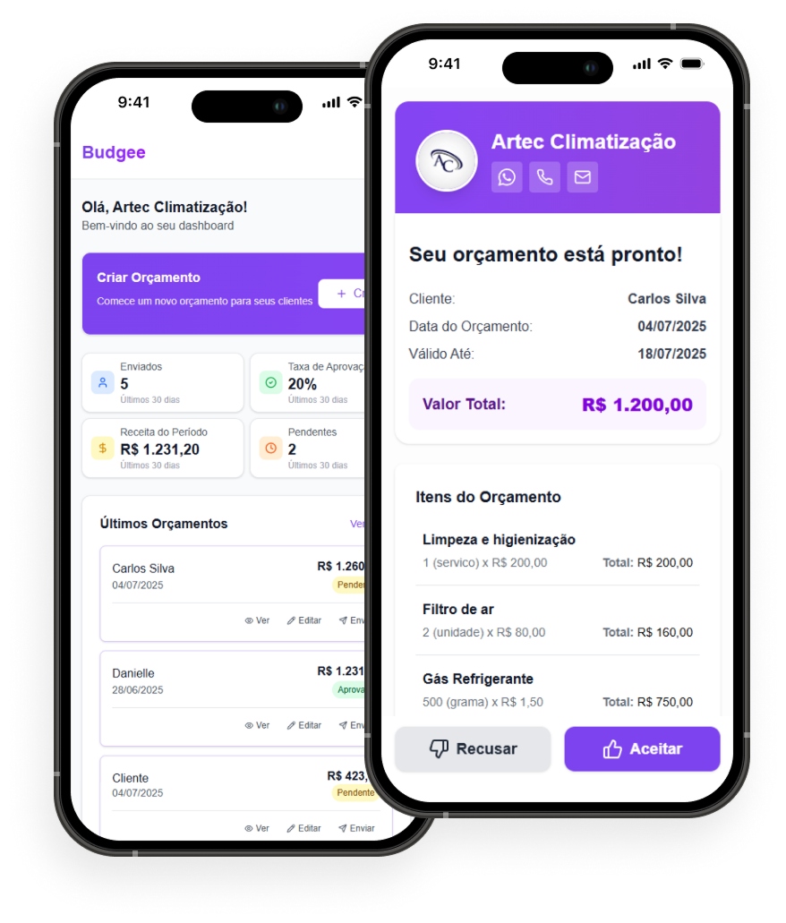 Screenshot do Dashboard Budgee